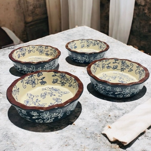 Temp-Tations Presentable Ovenware Floral Lace Bowls Set Of 4 5" scalloped edges - Picture 1 of 12